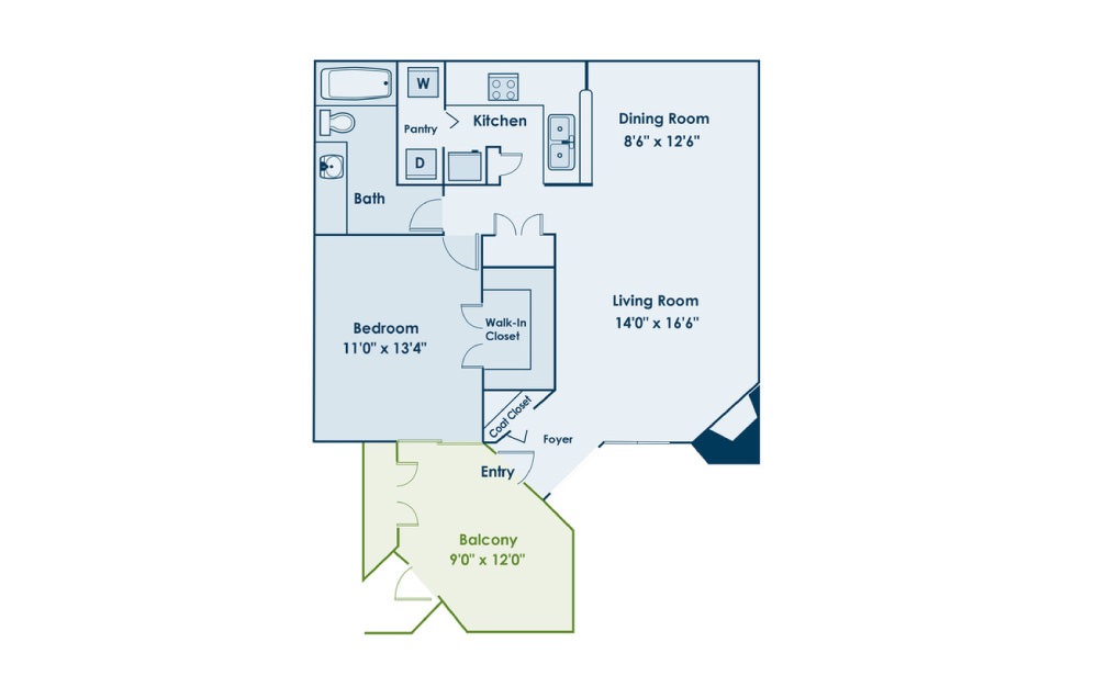 A1 - 1 bedroom floorplan layout with 1 bath and 794 square feet.